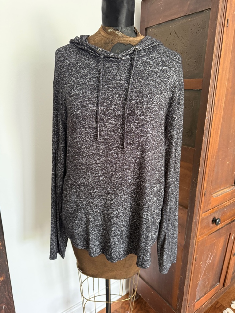 Old Navy Women's Marled Knit Hooded Pullover - Charcoal